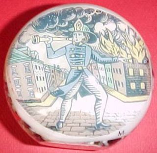 Very Nice Glass Paperweight Showing Fireman Burning Building EXC Cond