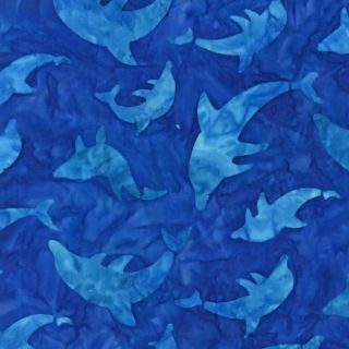 Pacific Dolphins Totally Tropical Artisan Batik Blue Aqua Water Ocean