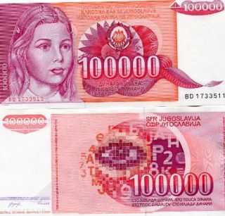 yugoslavia 100000 dinara narodna banka jugoslavije 1989 pick 97 grade