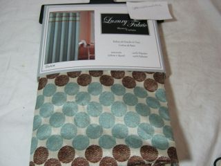 New Duck River Textile Dulce Fabric Shower Curtain Aqua and Brown Dots
