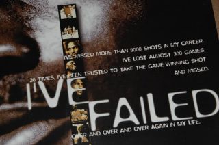 Nike Michael Jordan I Succeed Failure Fail Poster Vtg