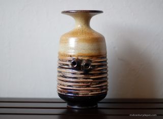 Incredible RARE Mid Century Studio Pottery Ridged Vase