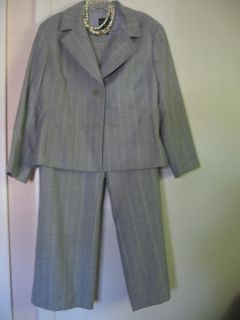 Womens Doncaster Collection Steel Gray Pinstripe Herringbone Wool Pant