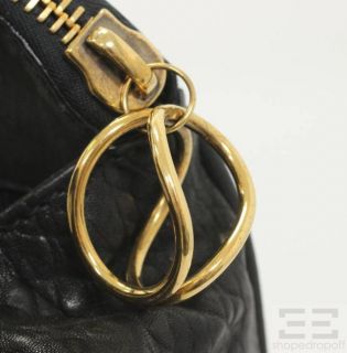 Donna Karan Black PEBBLED Leather Gold Tone Handbag