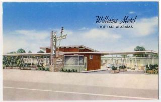 Dothan Al Old Williams Motel 1950s Modern Style Architecture Postcard