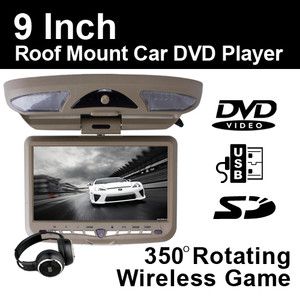 Overhead Flip Down Monitor Car DVD USB Player Tan IR Headphones