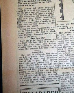 Max Schmeling Jack Sharkey Boxing Title 1930 Newspaper