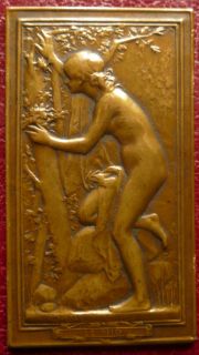 Art Nouveau Le Nid French gilded Bronze Plaque by DANIEL DUPUIS