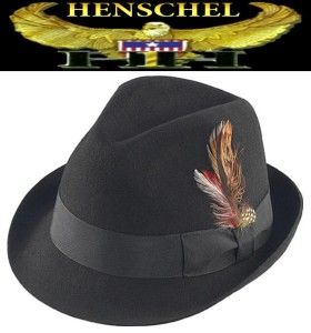 New Henschel Hats Mens Downer Wool Firm Felt Fedora Trilby Hat Black