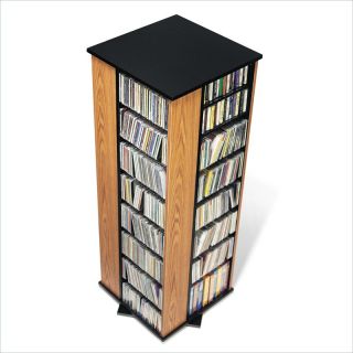 Prepac 4 Sided Spinning CD DVD Media Storage Tower Oak & Black