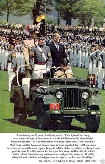 Gen Douglas MacArthur Just Fade Away Speech Photo C