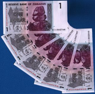 Zimbabwe Dollar x 5 Bank Notes RARE Pre Trillion Cash