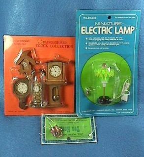 Miniature Dollhouse Accessories Clocks Lamp Vintage Lot in Packages
