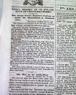 1862 Kentucky Civil War Map Old Newspaper Perryville Frankfort