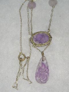 very pretty chinese carved amethyst drop necklace i believe the metal