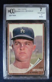 1962 Topps Don Drysdale 340 Dodgers BGS BCCG 7 DO25977