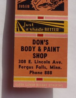1950s Matchbook Dons Body Paint Shop 308 E Lincoln Phone 888 Fergus