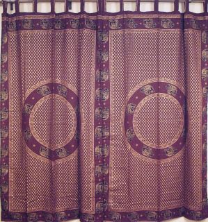 Lovely Pair of Hand Block Printed Cotton Curtains / Drapes in deep