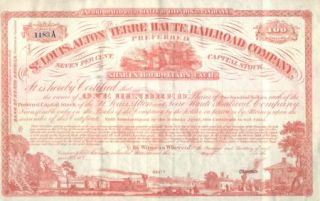 St Louis Alton Terre Haute Railroad Stock Certificate
