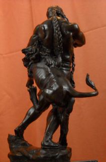 Samson Wrestles Lion Bronze Statue Biblical Signed