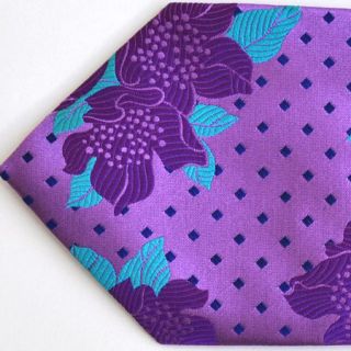 100 New Duchamp Tie Mens Jacquard Silk Lilac Purple Green Floral