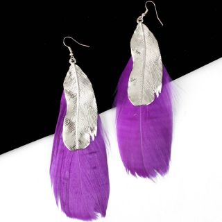 Purple Metal Design Feather Dangle Cute Party Earring