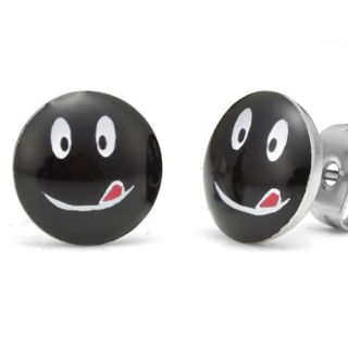   Cuteness Smiley Stainless Steel Stud Earrings for Men Black Jewelry