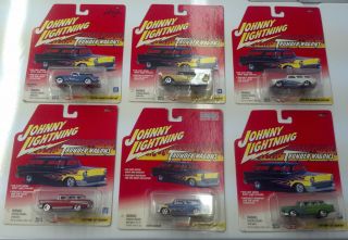 Johnny Lightning 6 Car Thunder Wagons set 55 56 57 Chevy Nomad Rambler