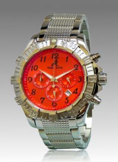 New Adee Kaye Mens Chronograph Red Dial Stainless Steel Watch AK7140 M