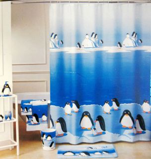  Fabric Colormate Penguins Shower Curtain