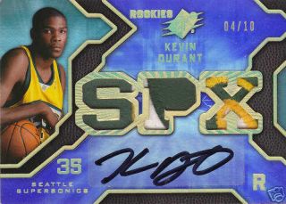 07 08 KEVIN DURANT SPX 3 JERSEY PATCH AUTO RC /10