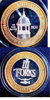 III Forks 1838 Dallas Texas $10 Gaming Token 999 Silver