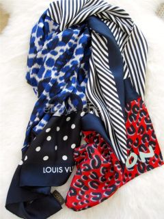 LOUIS VUITTON RED LEOPARD DOTS SILK STEPHEN SPROUSE STRIPED SCARF