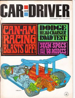 1967 CAR and DRIVER magazine DODGE CHARGER AMPHICAR ROAD TESTS CAN AM