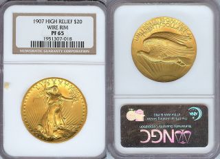 1907 $20 Gold Saint Gaudens High Relief PF65 NGC Double Eagle Cert