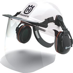 White Construction Helmet System Adjustable with Ear Muffs