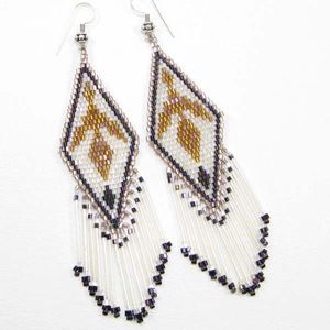 Iris Brown Black White Delica Beaded Eagle Earrings