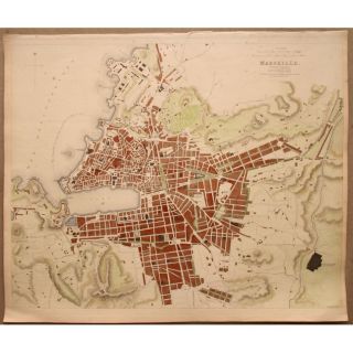 Hand Colored Map Marseille France by Baldwin Cradock 1840