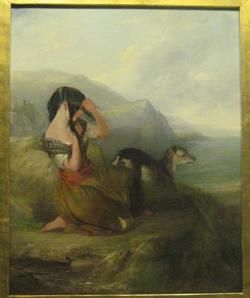 Fine English 19th C Oil Painting Attr Edwin Landseer Highland Maiden w