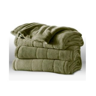 Sunbeam Heated Electric Blanket Channeled Microplush Queen Size Sage