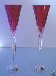 Waterford Lismore Jewels Ruby Red Champagne Flutes 2 Piece Set Crystal