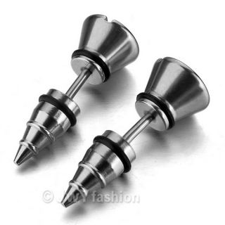 Silver Screw Spike Stainless Steel Men Stud Earrings VP081