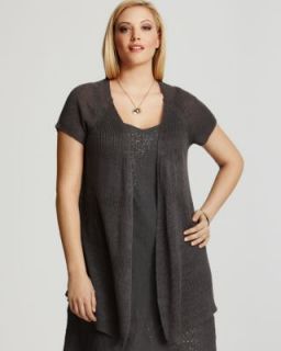 Eileen Fisher New Gray Short Sleeve Simple Linen Cardigan Sweater Plus