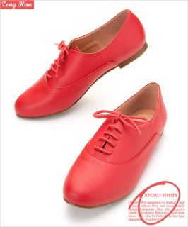  Style Womens Lace Up Oxford Flat Shoes in Pink Red Brick Red