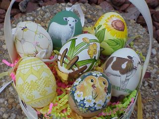 Real Hand Painted Decorated Blown Eggs Easter Spring Austria Ornaments