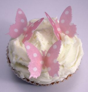  Pre Cut Pink Polka Dot Fairy Cup Cake Toppers Edible Rice Paper