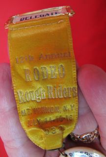1933 12th Annual Rodeo Rough Riders Delegate Ribbon Badge Medal 2 Yqz