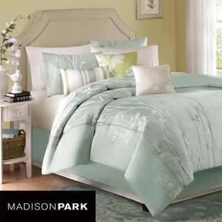 Elegant 7 PC King Size Seafoam Blue Comforter Bed Set New