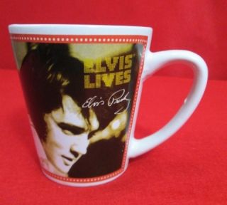 ELVIS LIVES PRESLEY COFFEE CUP MUG Porcelain Rock Roll Movie Signature