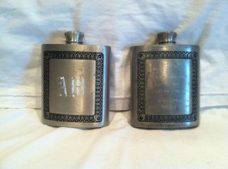  Two Vintage Engraved Selwin Pewter Flasks